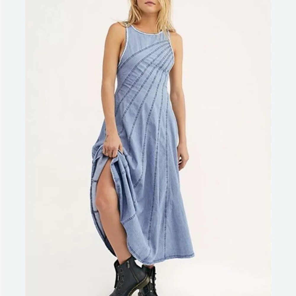 Free People Blue Sleeveless Halter Gown